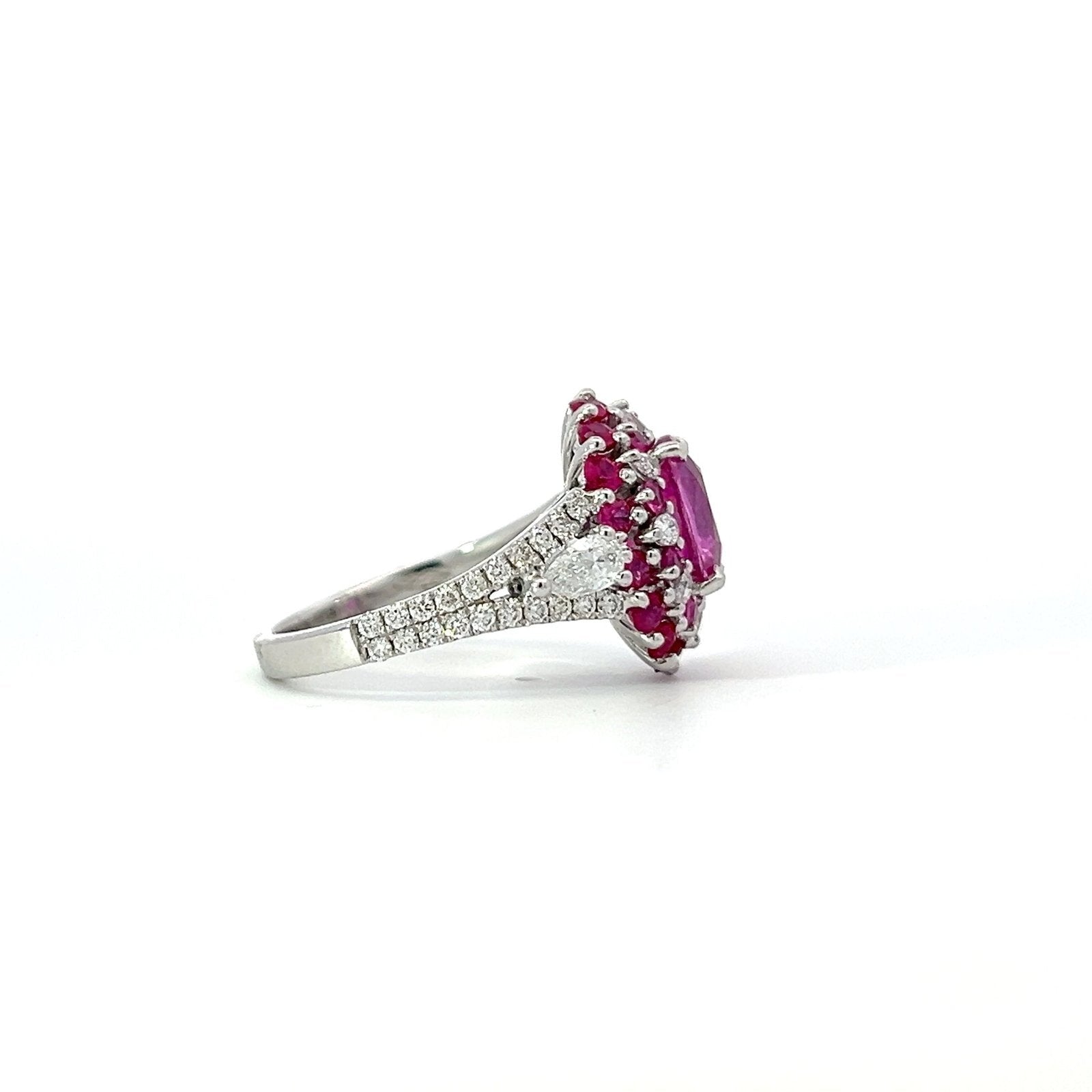 Pink Sapphire diamond cluster ring