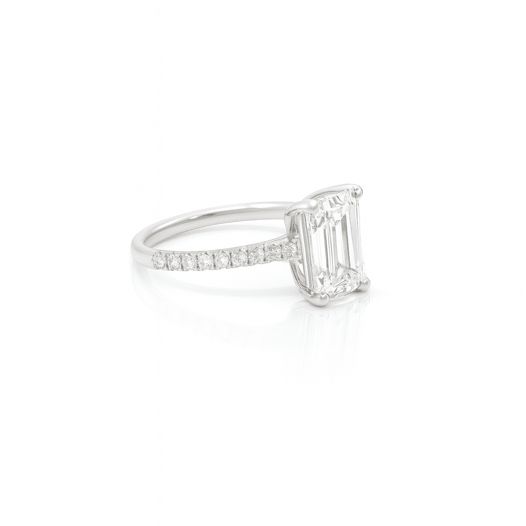 Emerald Cut Pave Engagement Ring 2.66ct E VVS2 Laboratory Grown