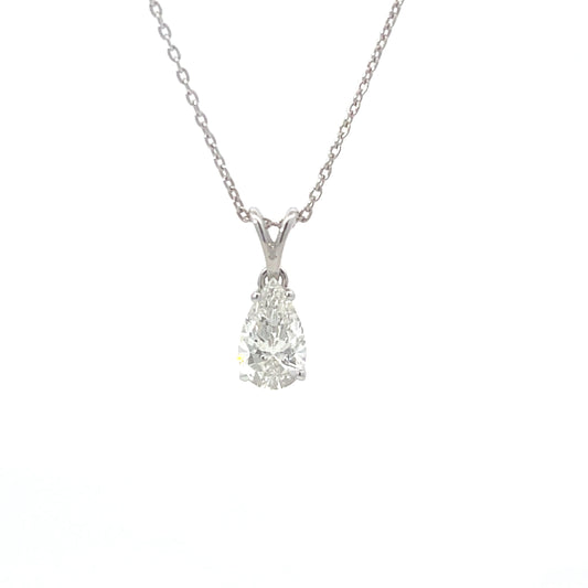 Laboratory grown solitaire pear diamond necklace