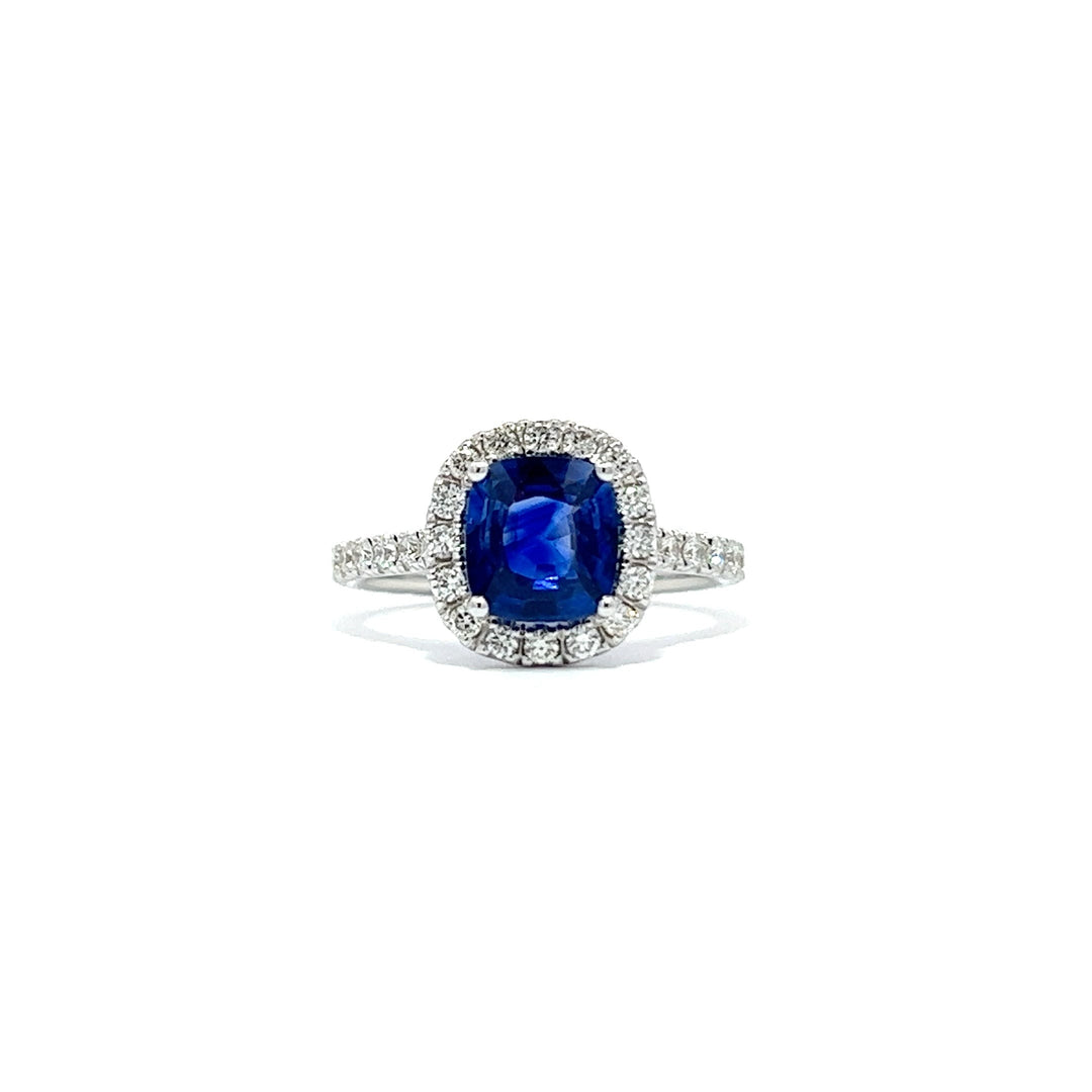 1.62ct cushion blue sapphire halo ring