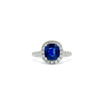 1.62ct cushion blue sapphire halo ring