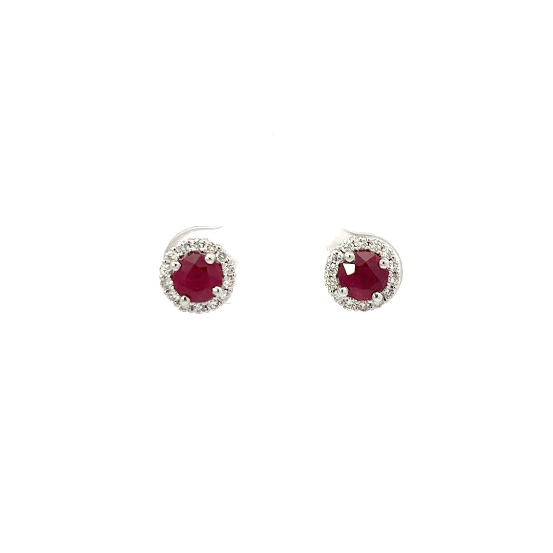 Ruby halo diamond earrings