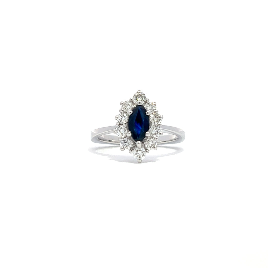 Marquise shape blue sapphire engagement ring
