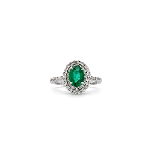 Emerald double halo ring