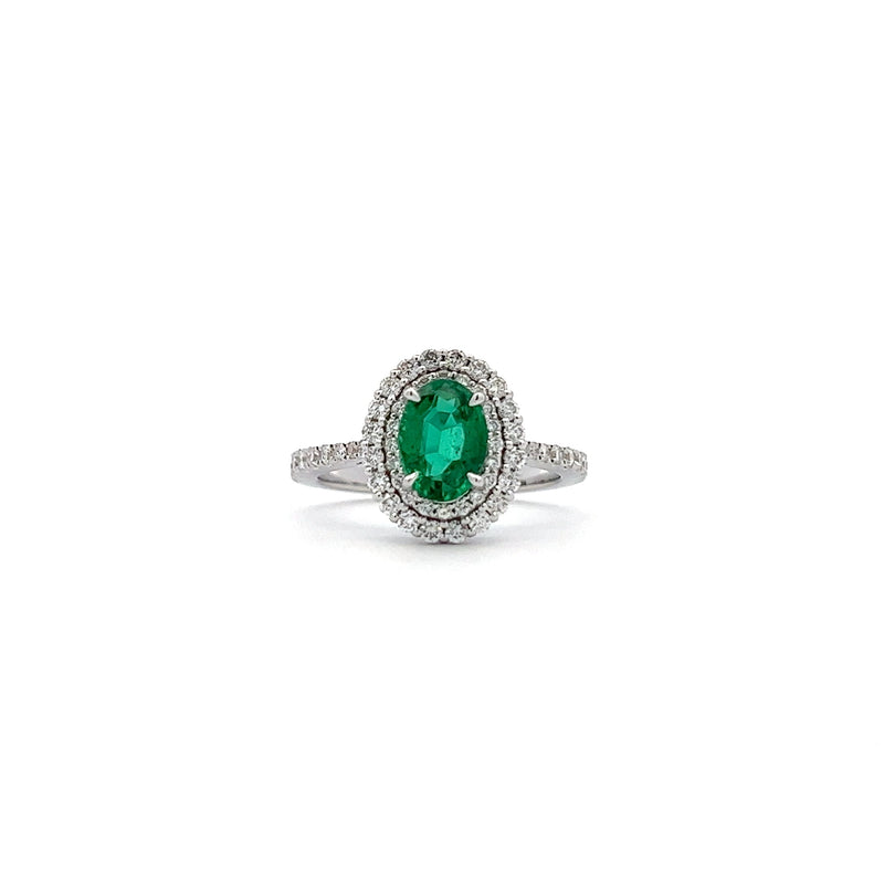 Emerald double halo ring