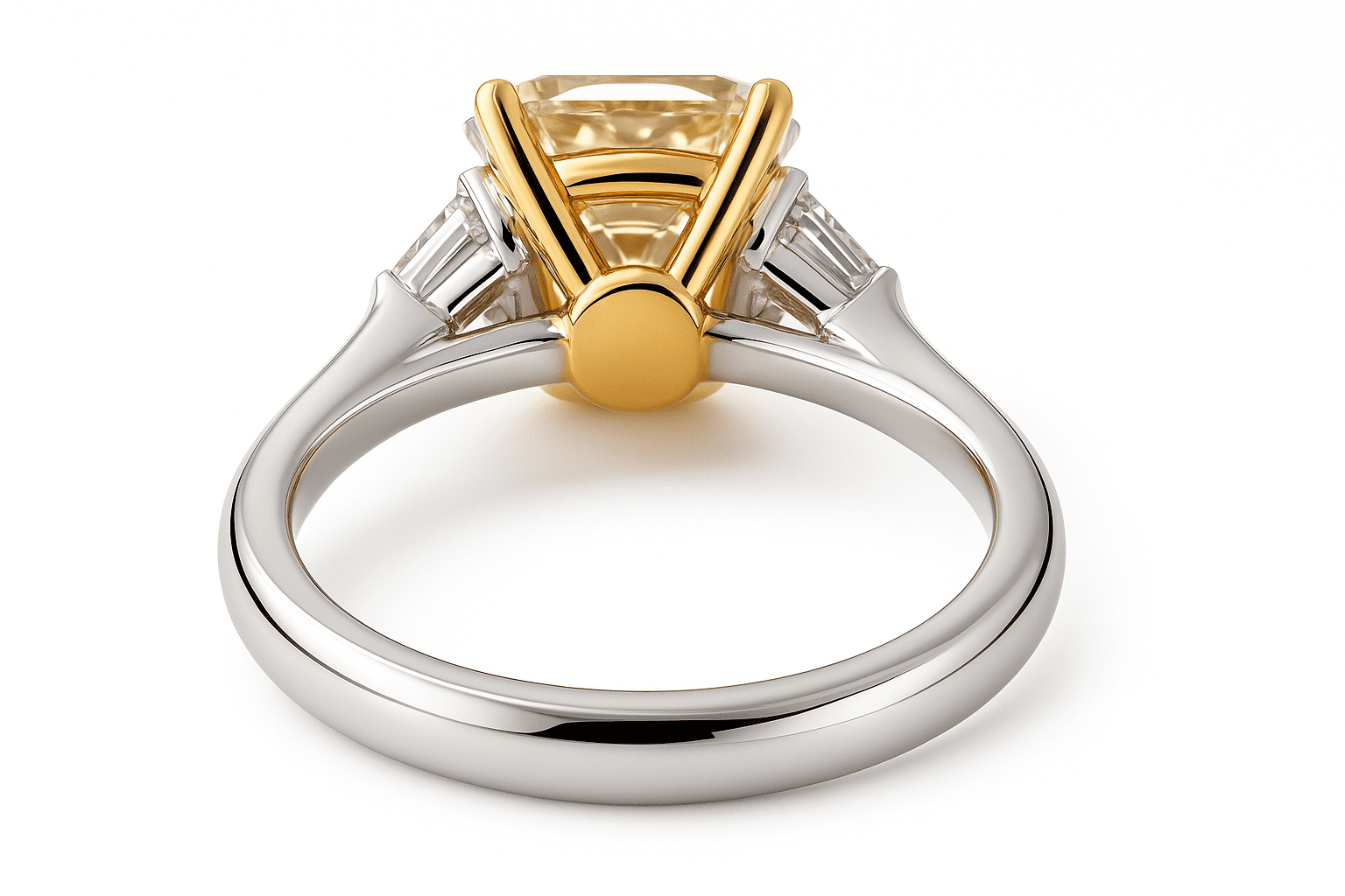 Cushion Solitaire Ring 3.42ct Fancy Intense Yellow VS1 Two Tone Lab-Grown