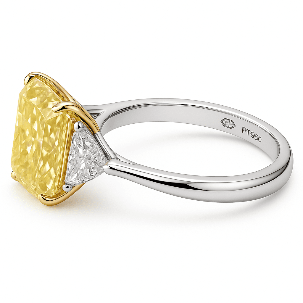 Cushion Solitaire Ring 3.42ct Fancy Intense Yellow VS1 Two Tone Lab-Grown