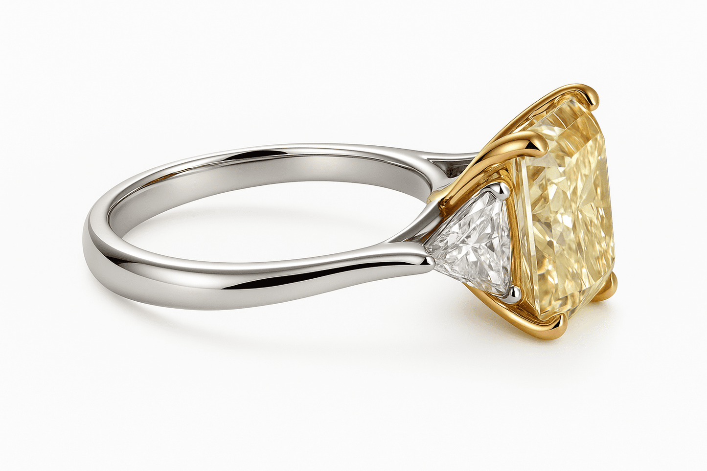 Cushion Solitaire Ring 3.42ct Fancy Intense Yellow VS1 Two Tone Lab-Grown