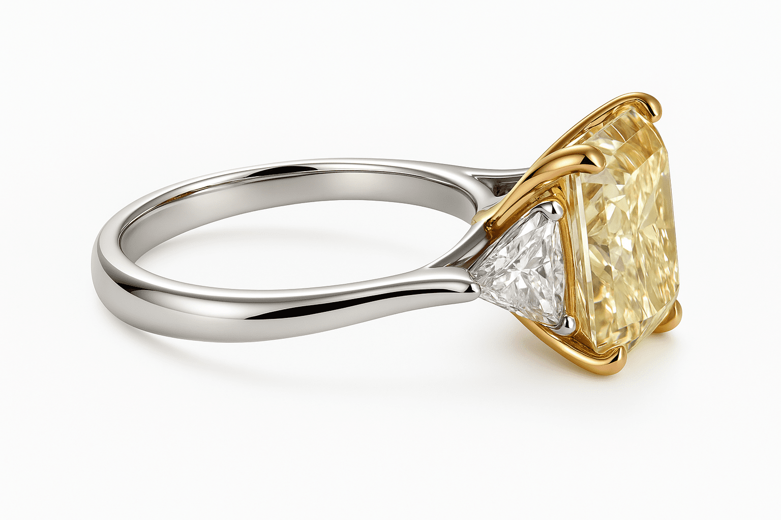 Cushion Solitaire Ring 3.42ct Fancy Intense Yellow VS1 Two Tone Lab-Grown