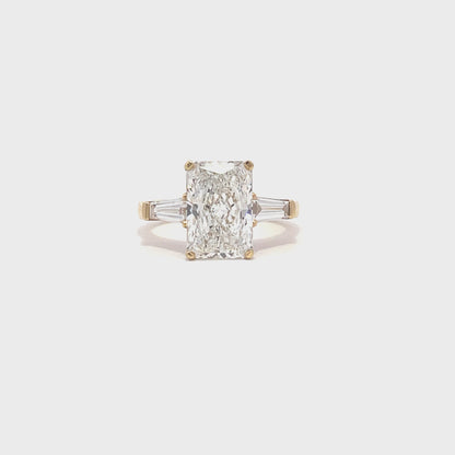 Laboratory grown trilogy radiant diamond ring