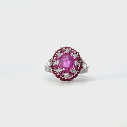 Pink Sapphire diamond cluster ring