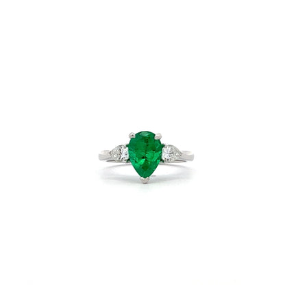 Colombian Emerald Pear trilogy ring