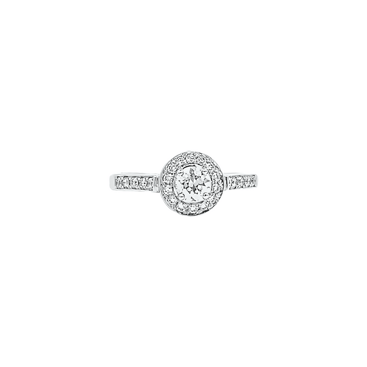 0.31ct G VVS round cut halo engagement ring