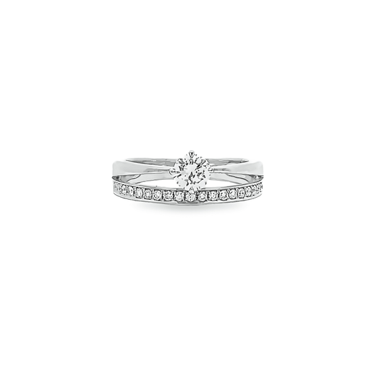 round cut diamond double band engagement ring set