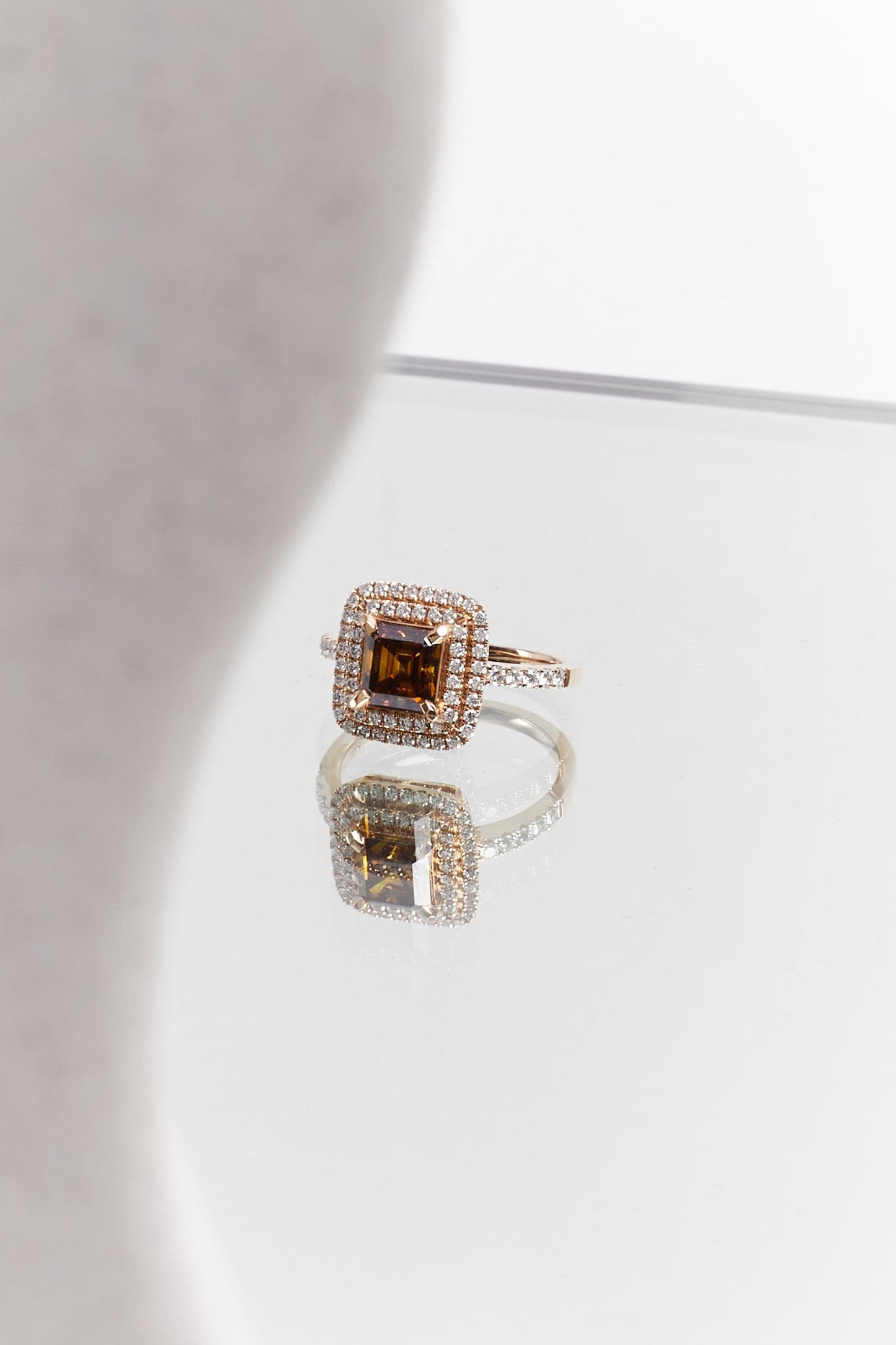 Brownish Orange diamond double halo