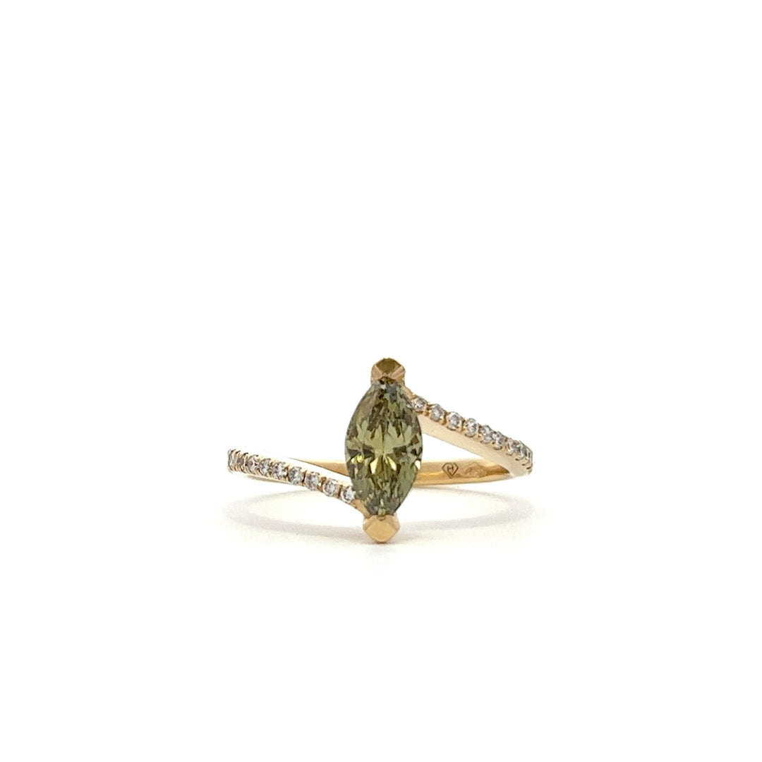 Green olive marquise engagement ring