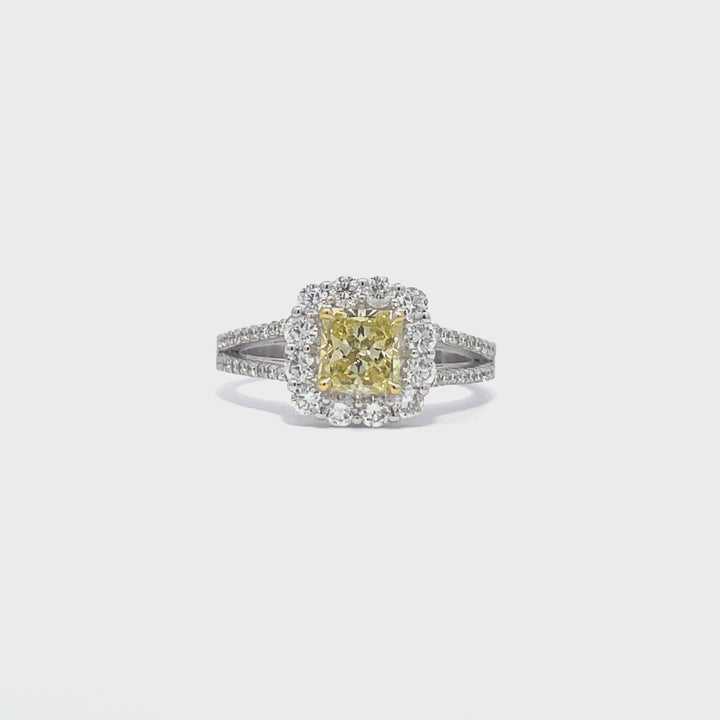 Bague de fiançailles diamant jaune fantaisie 1,60 ct