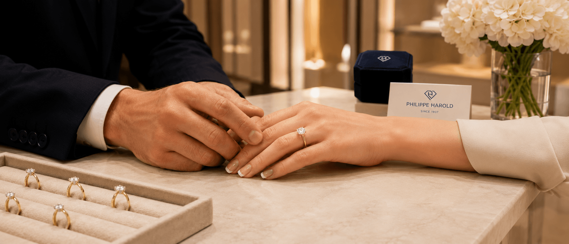 A Philippe Harold ring being placed on a hand